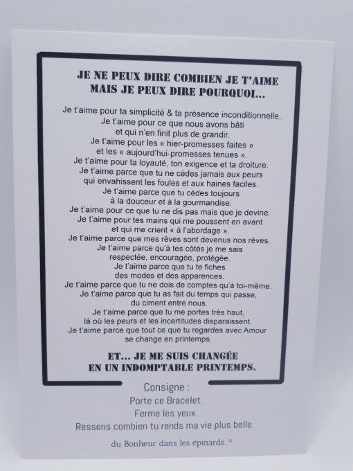 CARTE JE NE PEUX DIRE COMBIEN JE T'AIME + 1 BRACELET POUR LUI - R50