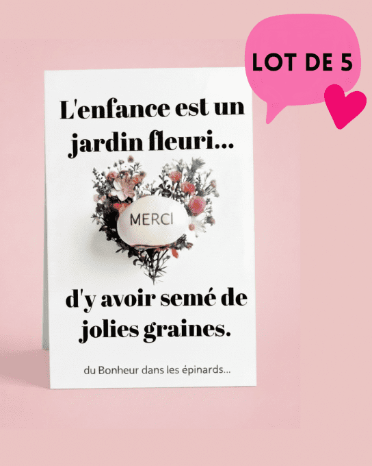 LOT DE 5 CARTES GRAINES MAGIQUES - FIN D'ANNEE SCOLAIRE - MERCI 