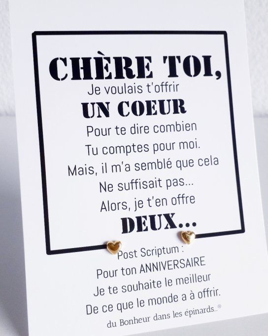 CARTE CHERE TOI + 1 PAIRE DE CLOUS D'OREILLES COEURS - A11 