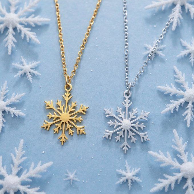 CARTE AMITIE EN HIVER + COLLIER FLOCON 