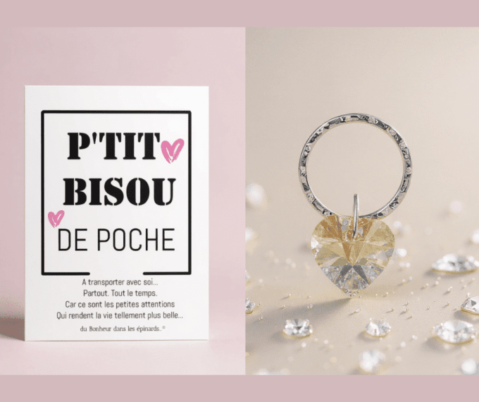 LOT DE 10 - CARTE P'TIT BISOU DE POCHE + PORTE CLES CRISTAL - S28