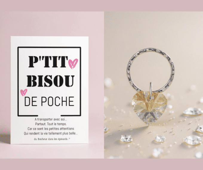 CARTE P'TIT BISOU DE POCHE + MINI PORTE CLES CRISTAL - S28