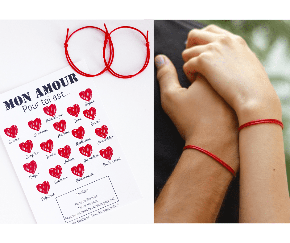 CARTE MON AMOUR POUR TOI + 2 BRACELETS (14 coloris au choix) - R02