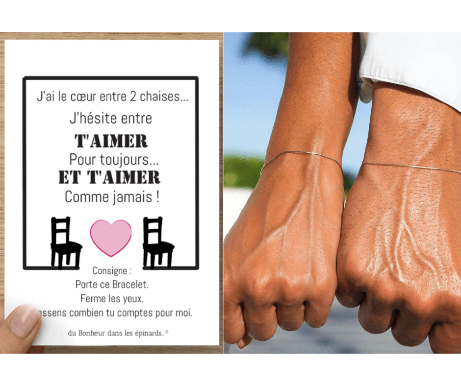 CARTE + 2 BRACELETS  - LE COEUR ENTRE DEUX CHAISES - R40