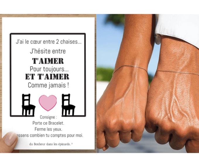 CARTE + 2 BRACELETS  - LE COEUR ENTRE DEUX CHAISES - R40
