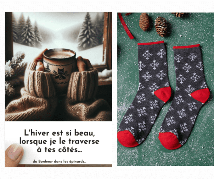  CARTE AMOUR EN HIVER + CHAUSETTES HOMME 