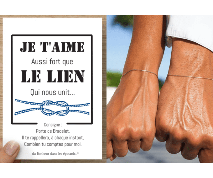 CARTE + 2 BRACELETS  - JE T'AIME AUSSI FORT QUE LE LIEN - R62