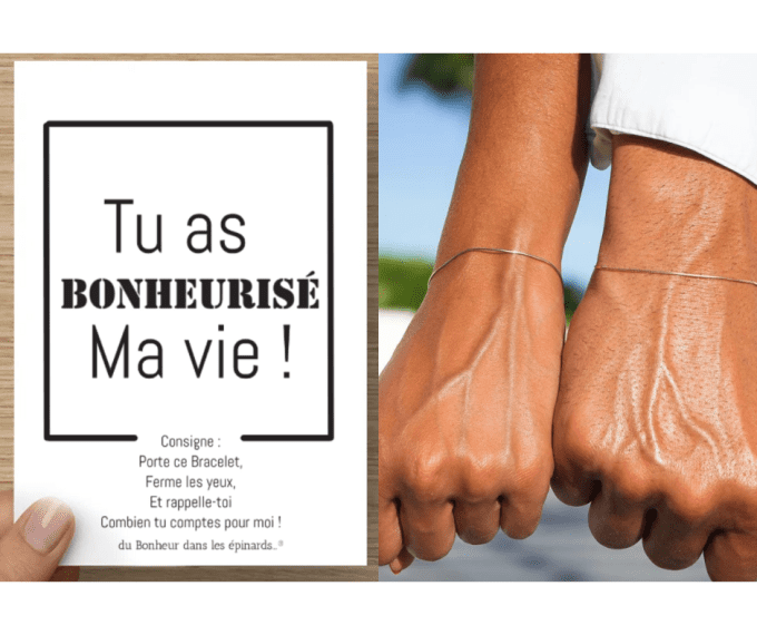 CARTE + 2 BRACELETS  - TU AS BONHEURISE MA VIE - R43