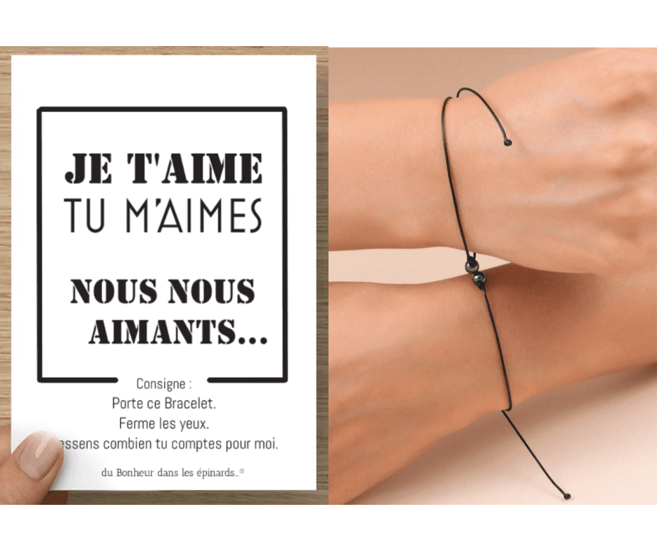 CARTE NOUS NOUS AIMANTS+2 BRACELETS PERLES MAGNETIQUES- R27 