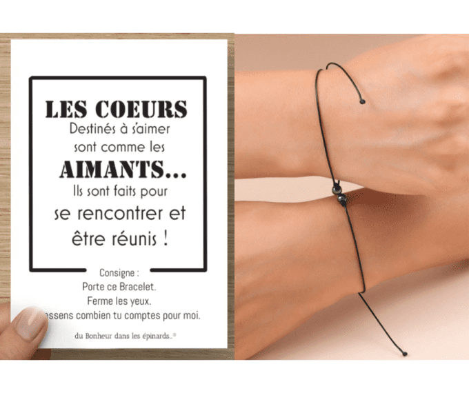 CARTE LES COEURS DESTINES + 2 BRACELETS PERLES MAGNETIQUES - R25 