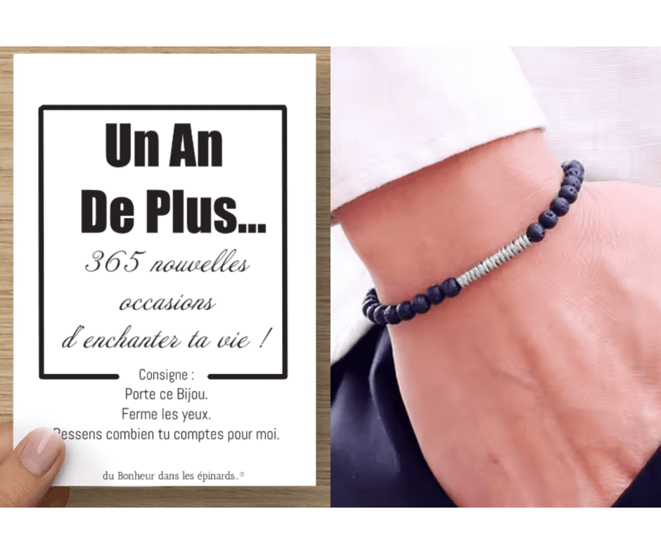 CARTE UN AN DE PLUS + BRACELET PERLES - HOMME - A01 