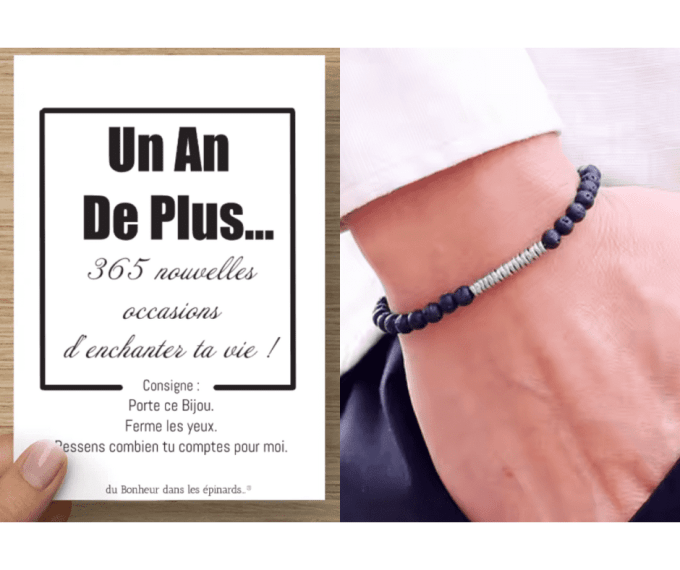 CARTE UN AN DE PLUS + BRACELET PERLES - HOMME - A01