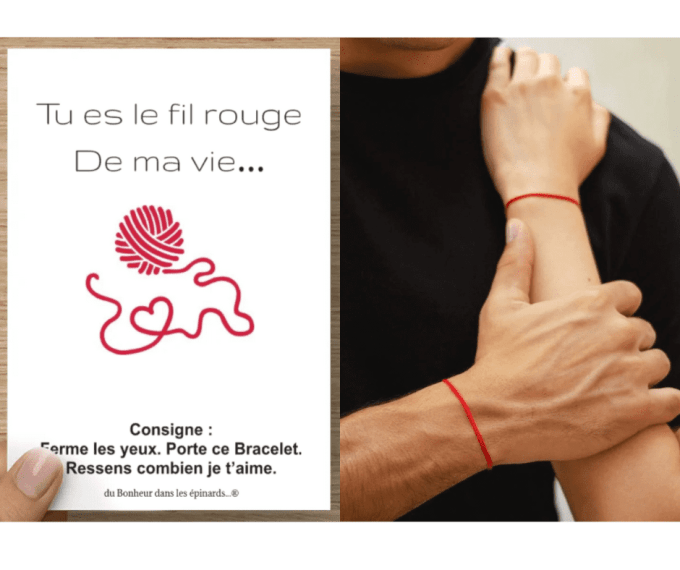 CARTE TU ES LE FIL ROUGE DE MA VIE+ 2 BRACELETS ROUGES - R01 