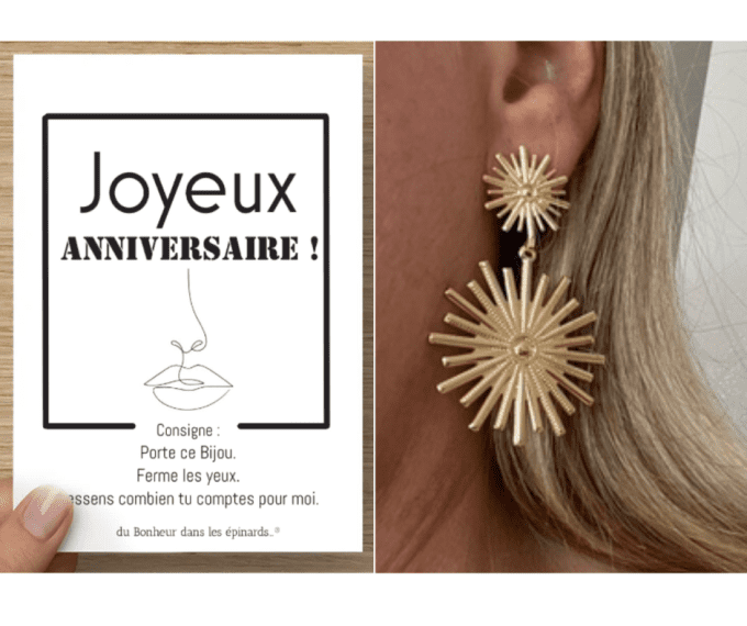 CARTE JOYEUX ANNIVERSAIRE + 1 PAIRE DE BOUCLES SOLEILS - A10 