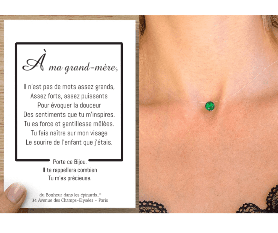 CARTE A MA GRAND-MERE + COLLIER EMERAUDE - F43