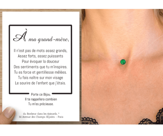 CARTE A MA GRAND-MERE + COLLIER EMERAUDE - F43