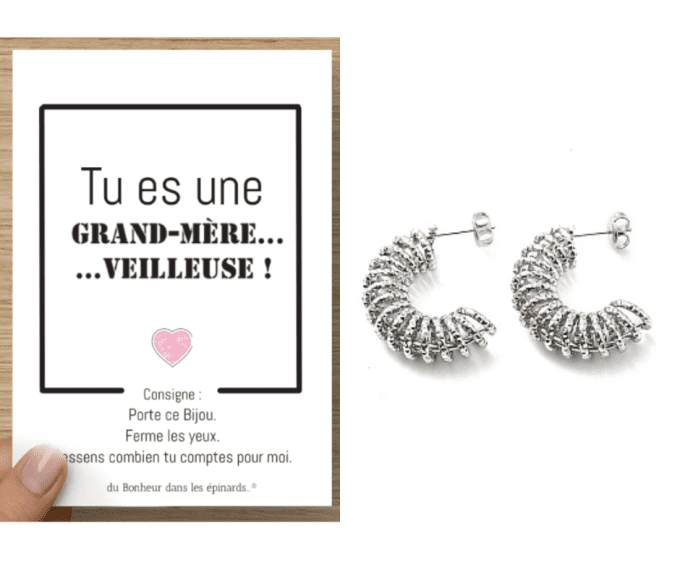 CARTE GRAND MERE VEILLEUSE + BOUCLES D'OREILLES - F15 