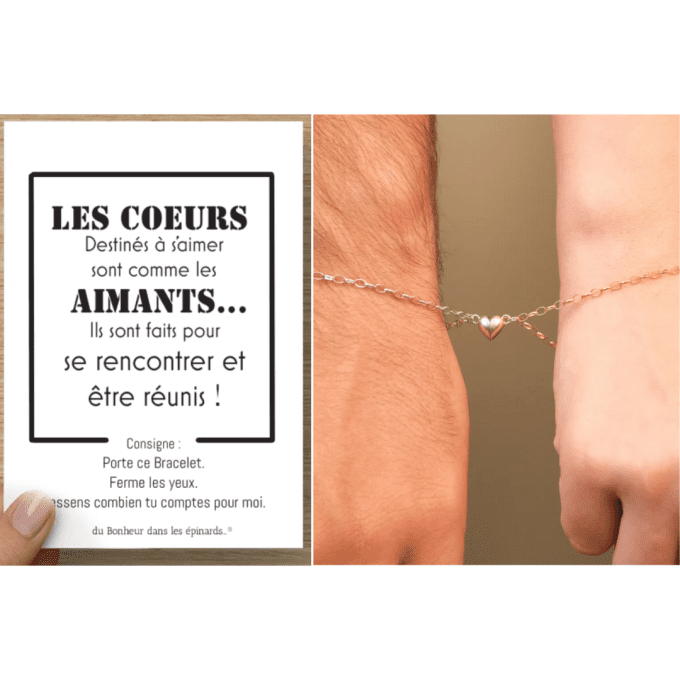 CARTE LES COEURS DESTINES + 2 BRACELETS COEUR MAGNETIQUE - R25 