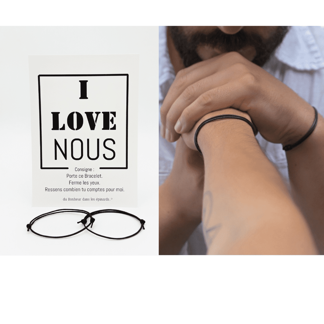 CARTE I LOVE NOUS + 2 BRACELETS CORDONS NOIRS - R12