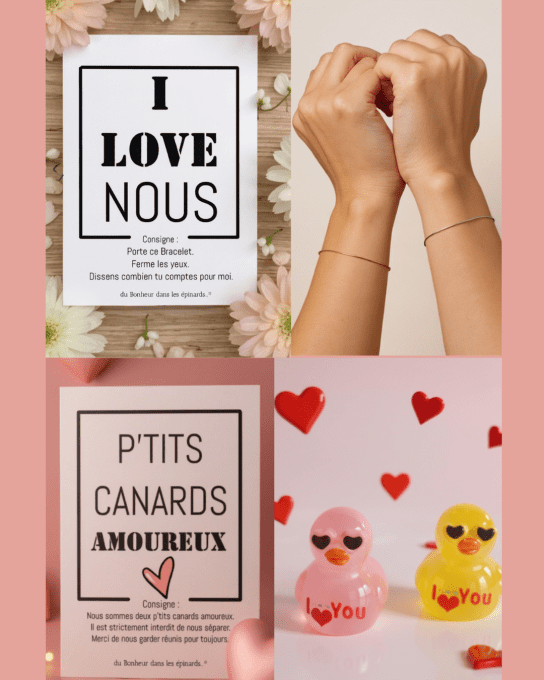 PACK LOVE - CARTE + 2 BRACELETS COUPLE et CARTE + 2 CANARDS AMOUREUX