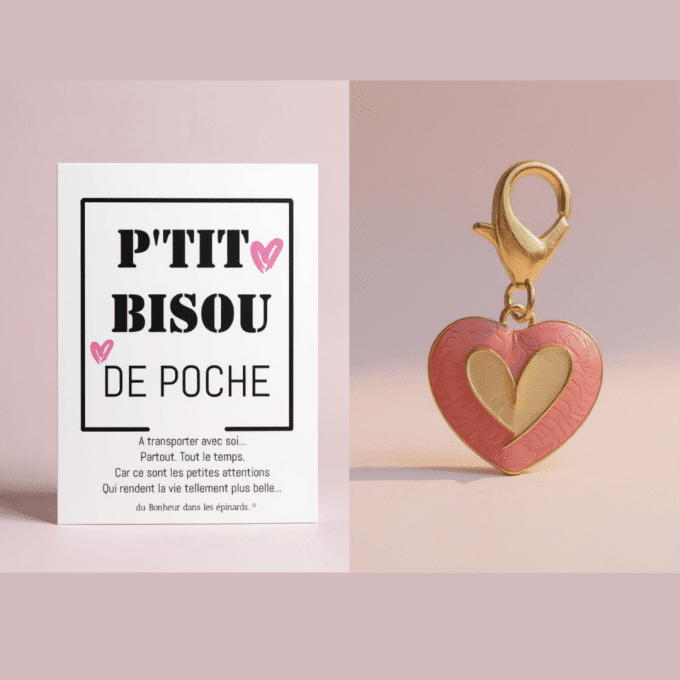 CARTE P'TIT BISOU DE POCHE + MINI PORTE CLES COEUR - S28