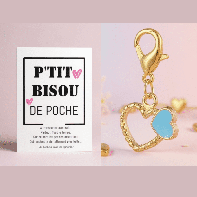 CARTE P'TIT BISOU DE POCHE + MINI PORTE CLES COEUR - S28 