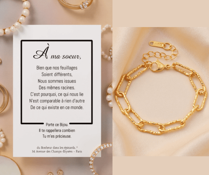 CARTE A MA SOEUR + BRACELET MAILLONS - doré ou argenté - F47 