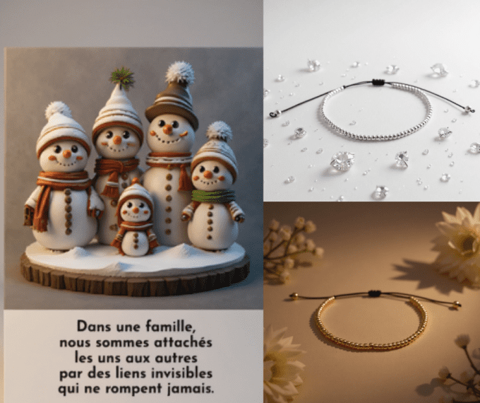 CARTE FAMILLE BONHOMMES DE NEIGE + 2 à 10 BRACELETS 