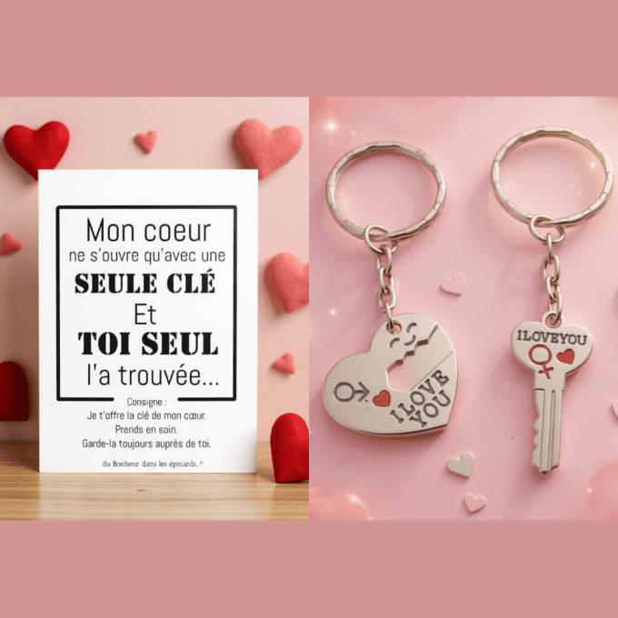 CARTE MON COEUR + 2 PORTE-CLES SERRURE - R32
