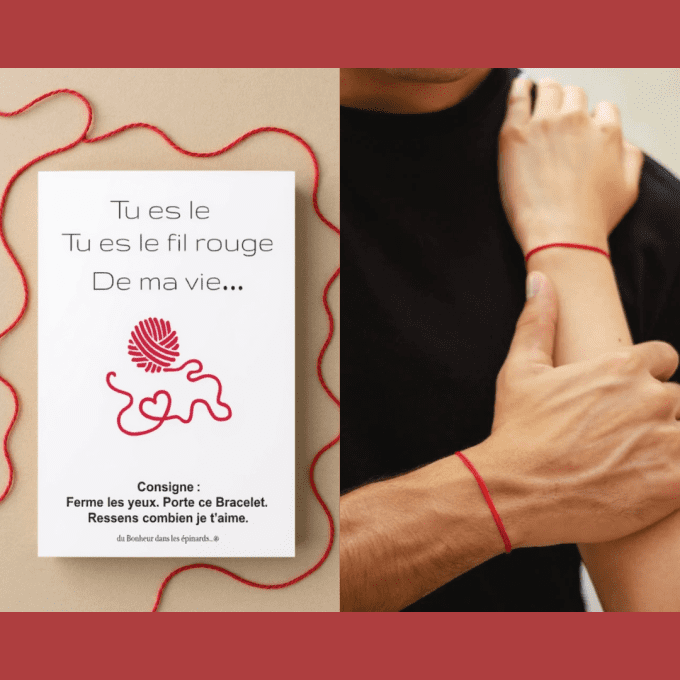 CARTE TU ES LE FIL ROUGE DE MA VIE+ 2 BRACELETS ROUGES - R01 