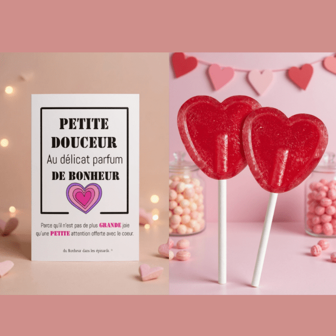 CARTE PETITE DOUCEUR + 2 SUCETTES COEURS - S29 