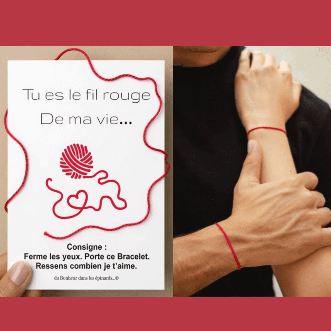 CARTE TU ES LE FIL ROUGE DE MA VIE+ 2 BRACELETS ROUGES - R01 