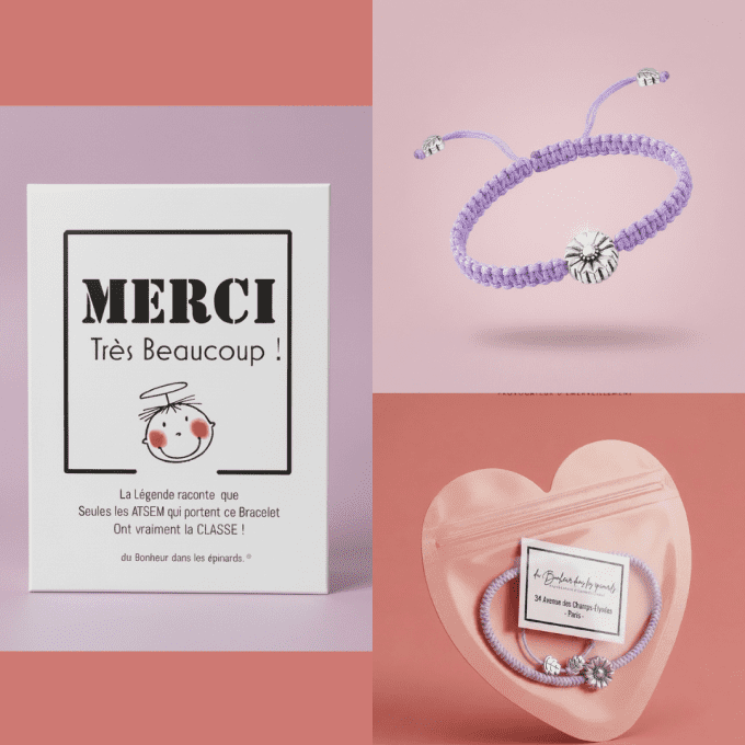 CARTE MERCI + BRACELET JOLIE FLEUR  - maitresse ou atsem