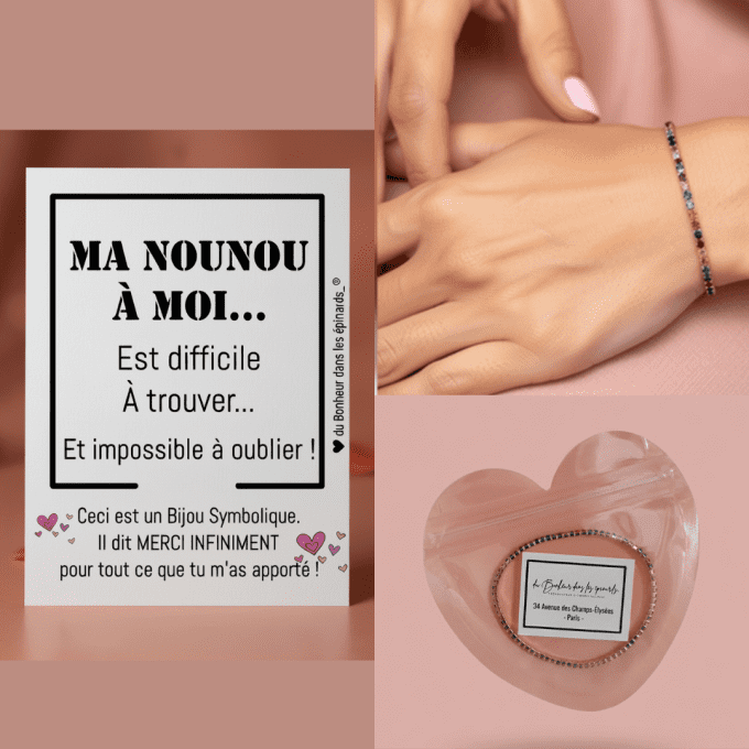 CARTE + BRACELET CRISTAUX - maitresse - atsem - nounou