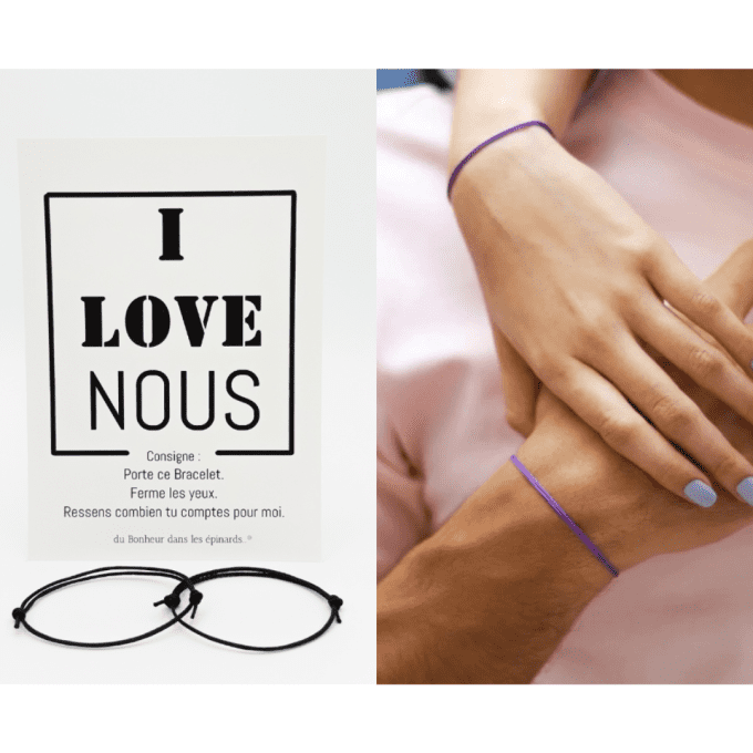 CARTE I LOVE NOUS + 2 BRACELETS (14 coloris au choix) - R12