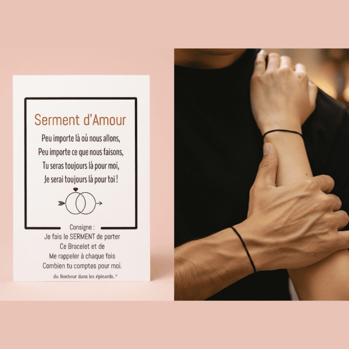 CARTE SERMENT D'AMOUR + 2 BRACELETS SERMENT -CORDONS NOIRS - R23