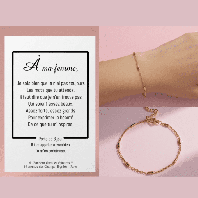 CARTE A MA FEMME + BRACELET PERLES TUBULAIRES - F49 