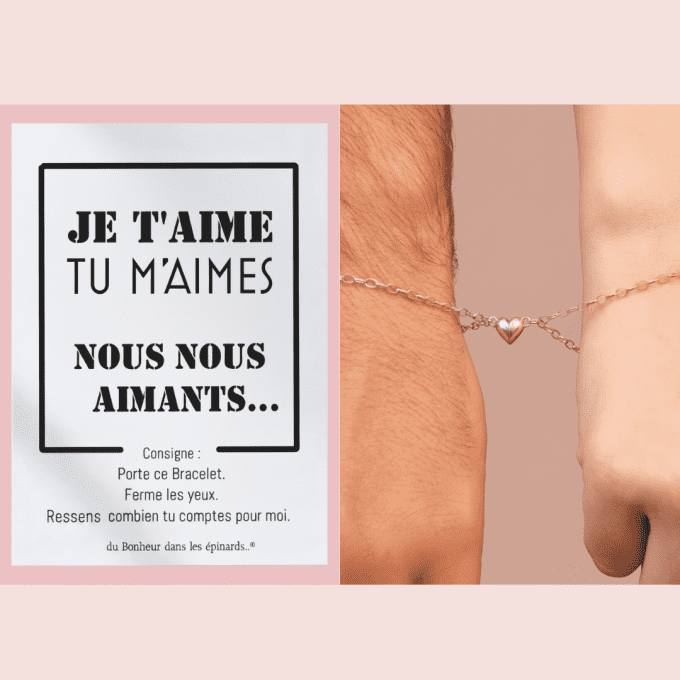 CARTE NOUS NOUS AIMANTS+2 BRACELETS COEUR MAGNETIQUE- R27 