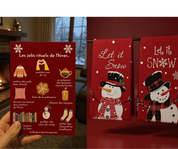 CARTE LES JOLIS RITUELS DE L'HIVER + SERVIETTE DE CUISINE 