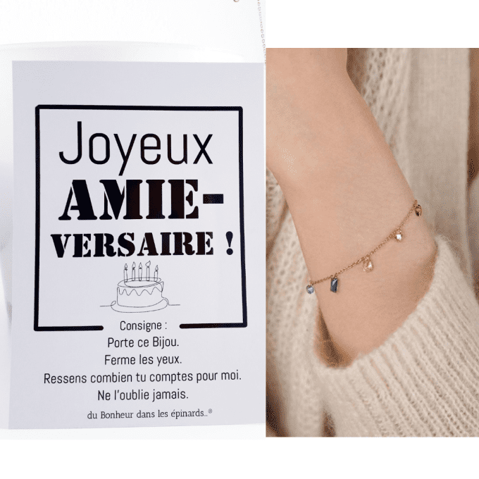 CARTE AMIE-VERSAIRE + 1 BRACELET PIERRES MULTICOLORES - A08