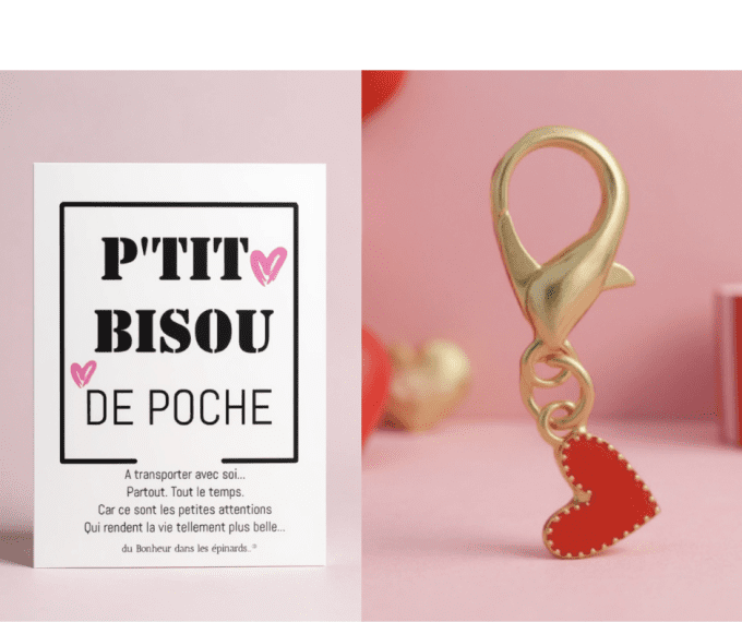 CARTE P'TIT BISOU DE POCHE + MINI PORTE CLES COEUR - S28