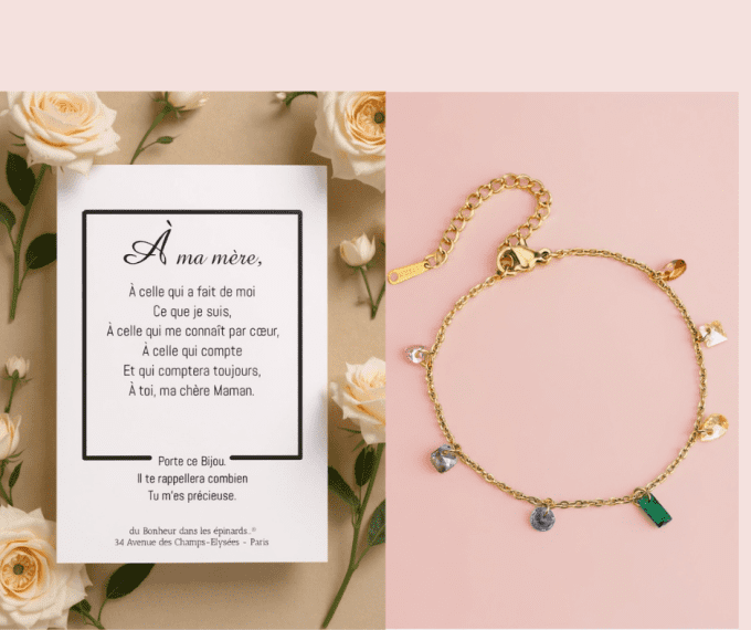 CARTE A MA MERE + BRACELET 7 PIERRES - F41