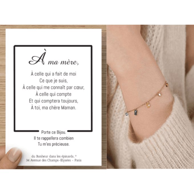 CARTE A MA MERE + BRACELET 7 PIERRES - F41 