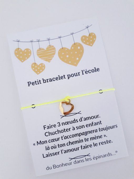 CARTE + 1 BRACELET COEUR DORE- POUR L'ECOLE - 20 coloris - D18 