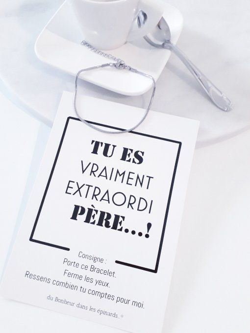 CARTE EXTRAORDI PERE + BRACELET ARGENTE - F03 