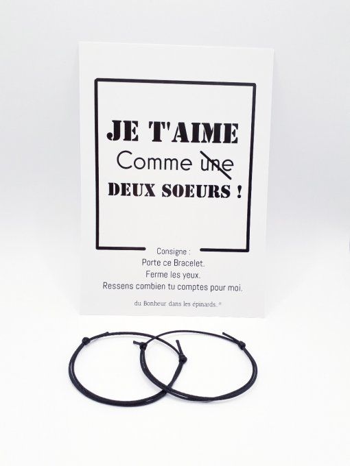 CARTE COMME DEUX SOEURS + 2 BRACELETS (14 coloris au choix) - S19