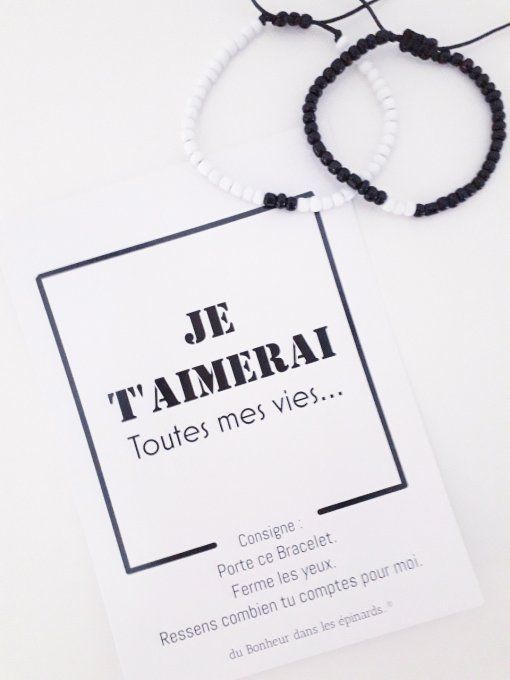 CARTE JE T'AIMERAI TOUTES MES VIES + 2 BRACELETS PERLES - R53 