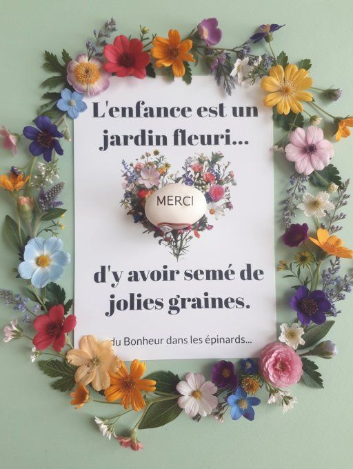 LOT DE 5 CARTES GRAINES MAGIQUES - FIN D'ANNEE SCOLAIRE - MERCI 
