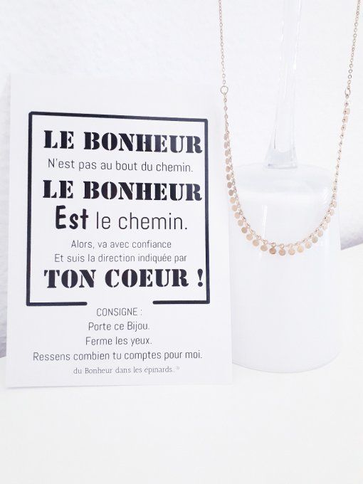 CARTE LE BONHEUR EST LE CHEMIN + 1 COLLIER PAMPILLES - S21