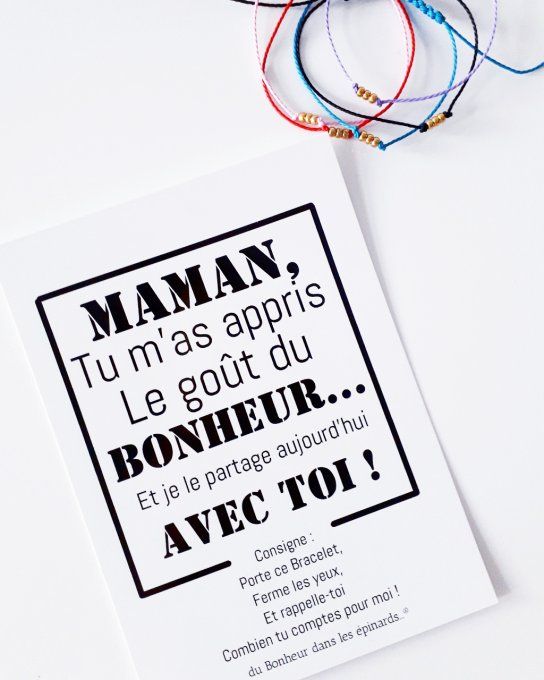 CARTE MAMAN TUM'AS APPRIS + 1 BRACELET (coloris au choix) - F18